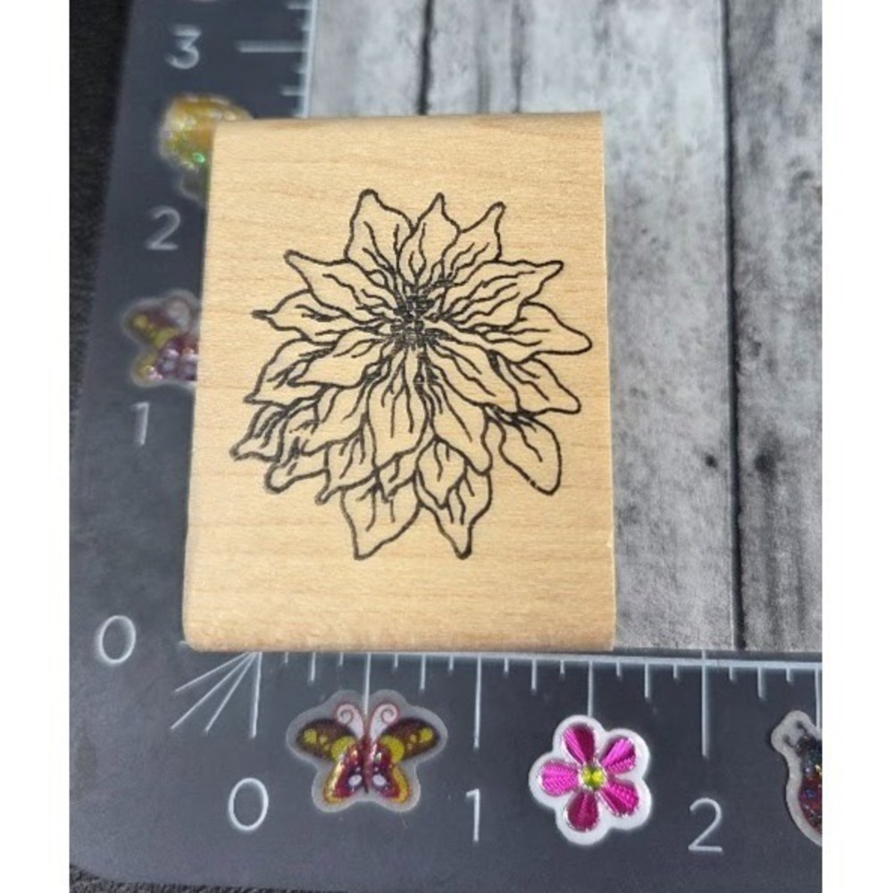 Holly Berry House Poinsettia Christmas Flower Rubber Stamp Wood #C50